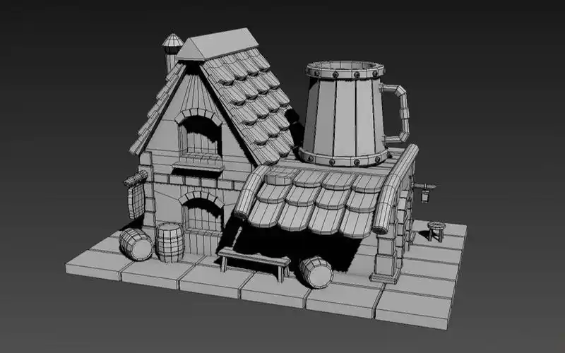 【3d建模】简单小场景案例啤酒小屋3d模型制作教学