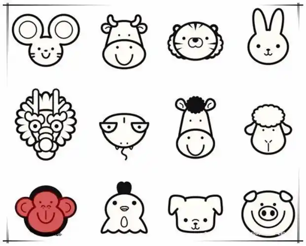 简笔画十二生肖头像宝宝 儿童简笔画十二生肖72幅绘画 可爱幼教临摹
