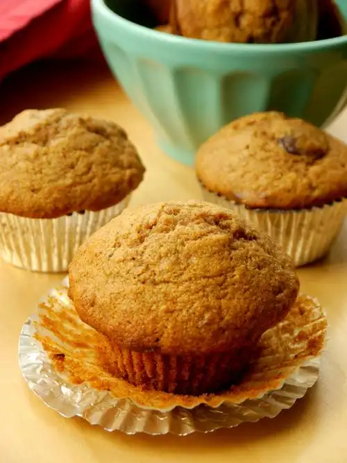 whole wheat banana muffins with dark chocolate and toasted