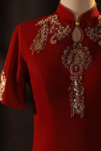 菲洛曼婚礼妈妈装高档礼服夏季婚宴服高贵丈母娘旗袍喜婆婆 酒红色202