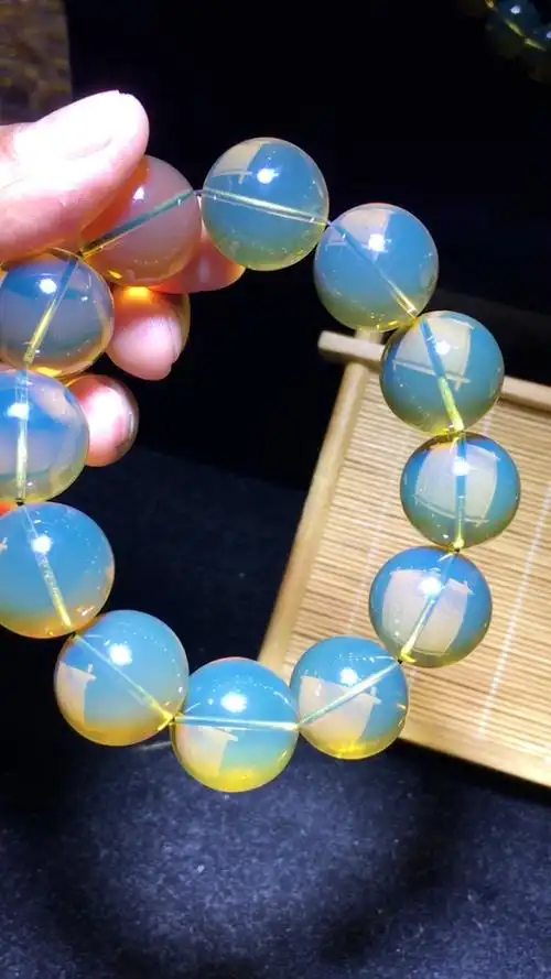 纯天然缅甸琥珀蓝珀手串,规格2.0,重53.3克