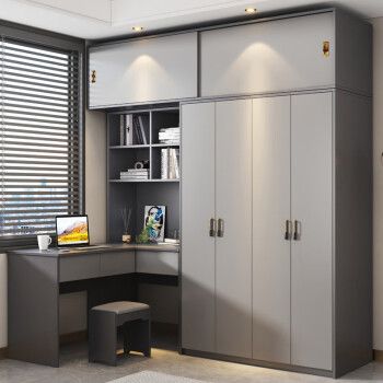 小户型l转角衣柜电脑桌一体组合卧室家用环保储物柜 四门 转角书桌 e0