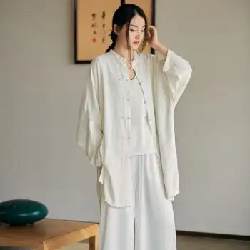 黛惑高端中国风女装禅服素衣女夏季外套禅意唐茶道服亚麻飘逸国潮素可