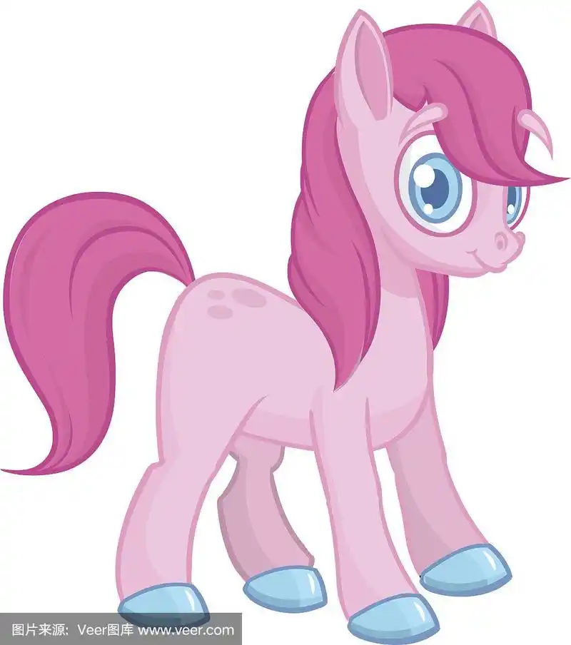 可爱的卡通小白马与粉红色的头发,美丽的小马公主性格,矢量插图孤立在