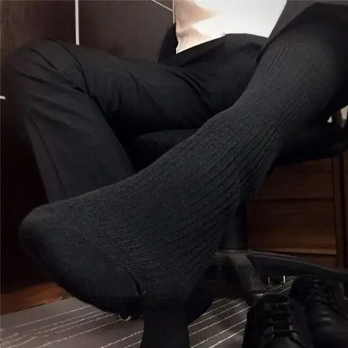 黑色舒适袜子绅士条纹凹凸棉袜男袜