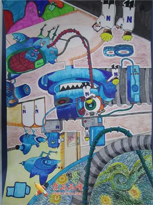 小学生优秀科幻画人类未来的机器智慧