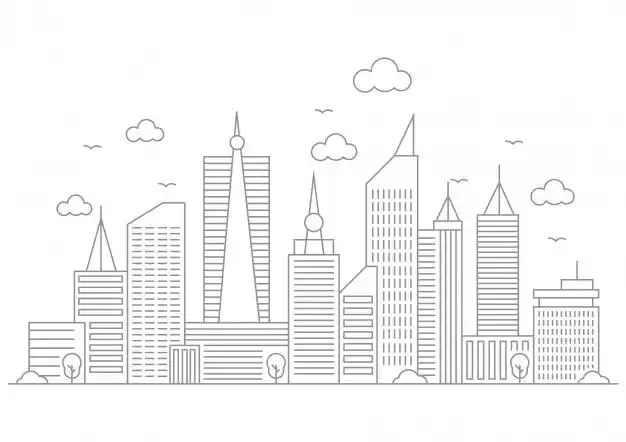 简约城市建筑线条线稿插画