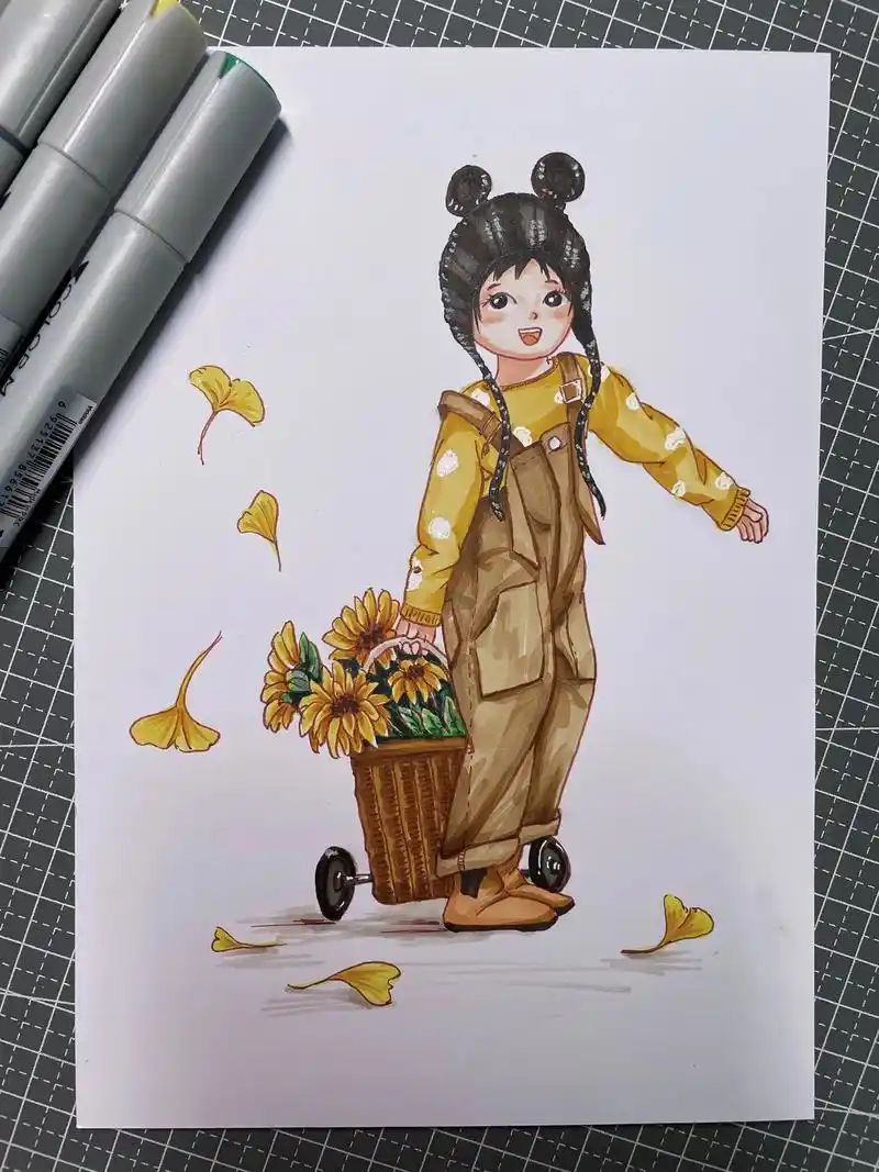 马克笔手绘人物插画附线稿