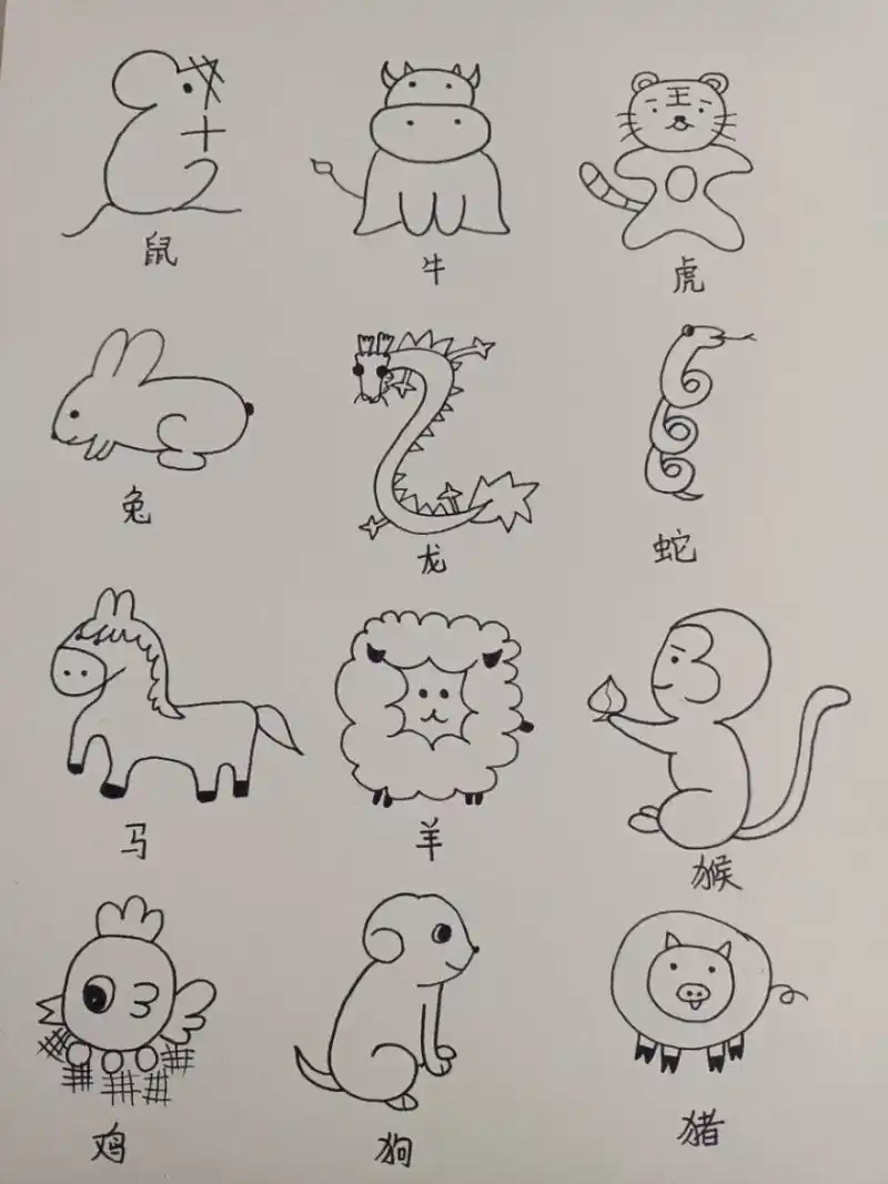 十二生肖简笔画 超级简单的十二生肖简笔画