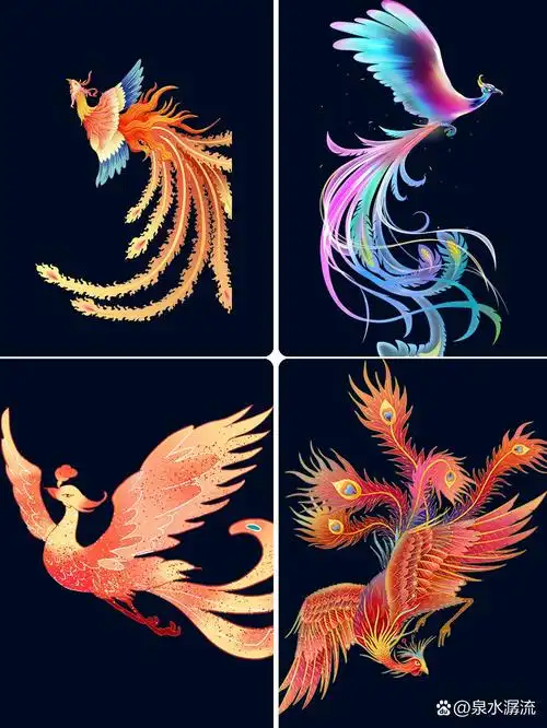 国潮中国风凤凰97卡通形象插画97png免扣