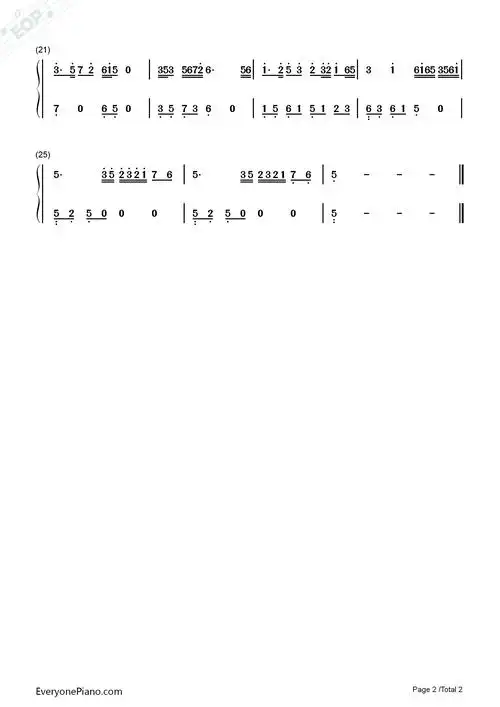 梁祝c调好听简版双手简谱预览2