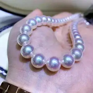 日本akoya海水珍珠项链 天女级锁骨串珠正圆极强光妈妈带国检证书
