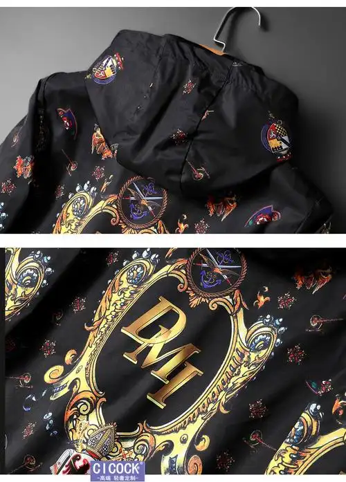 男装潮牌炸街连帽夹克男青年修身连帽休闲男装外套潮牌个性衣服黑色m