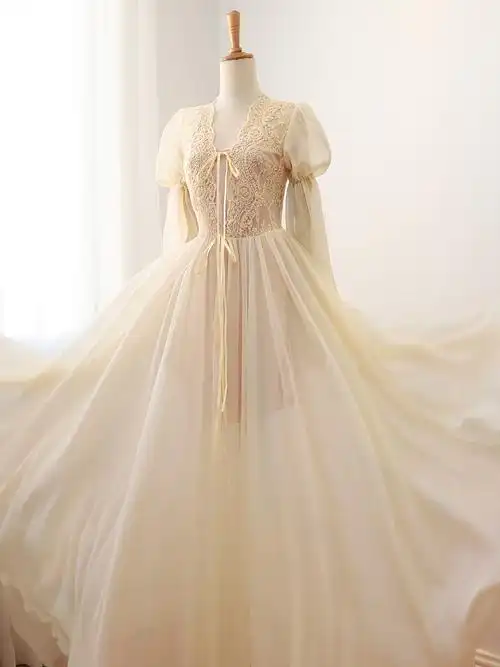 蕾丝晨袍女新娘伴娘睡美人拖尾结婚睡衣衣服睡袍睡袍