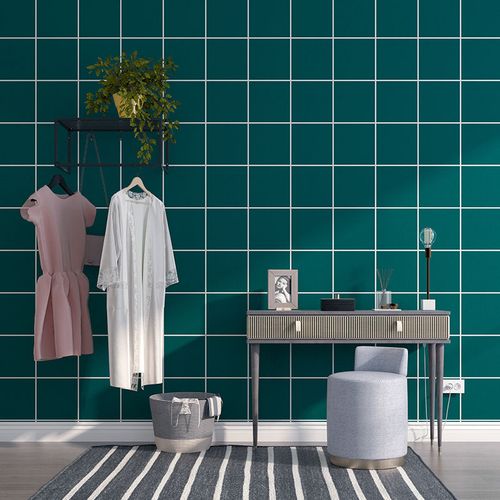 墙纸绿色格子 宿舍ins森系小清新复古服装店几何女装时尚个性壁纸