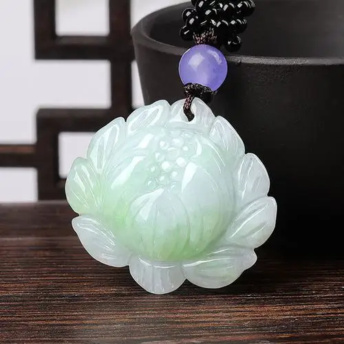 优悦生活 冰糯天然a货翡翠小莲花玉挂件/玉坠 附证书