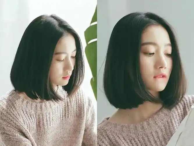 柔顺的直发波波头,轻盈很有空气感的直发与发尾的内扣勾勒出女生柔和