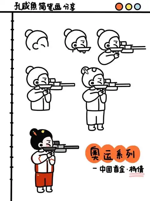 奥运系列中国首金杨倩简笔画