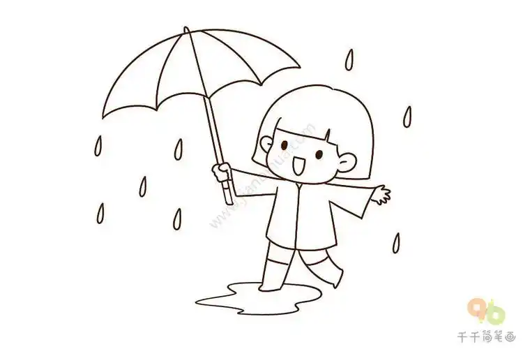 童年场景之雨天玩水简笔画小朋友简笔画