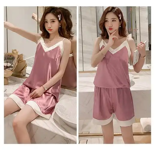 《睡衣女夏季丝绸薄款冰丝性感v领吊带睡裙女士可爱诱惑韩版家居服