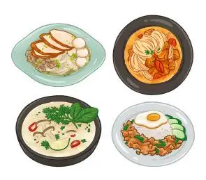 泰国特色美食卡通手绘插画素材
