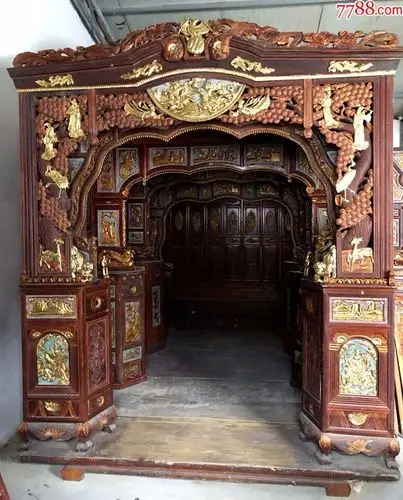 明清古旧老家具鎏金雕刻四进拔步千工床