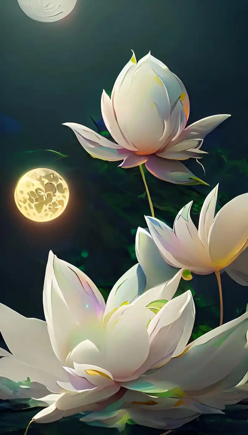 优雅的白莲花唯美柔和的月光