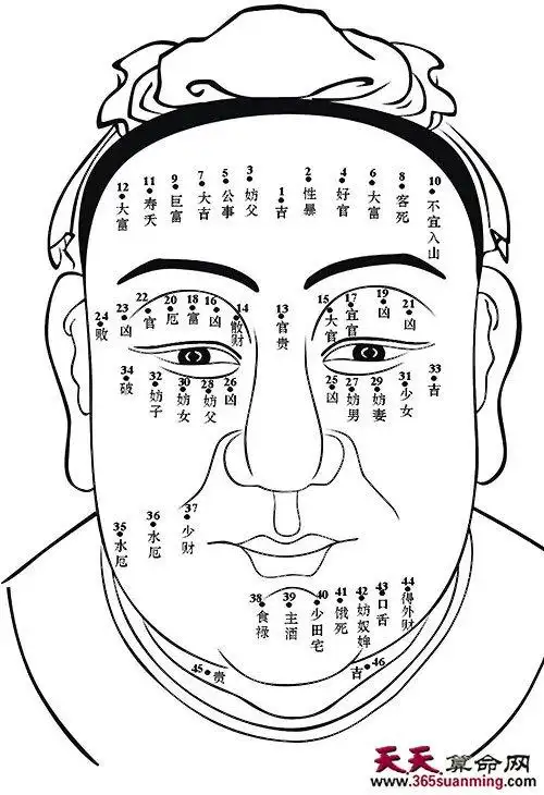 男人面部痣相图吉凶详细标注