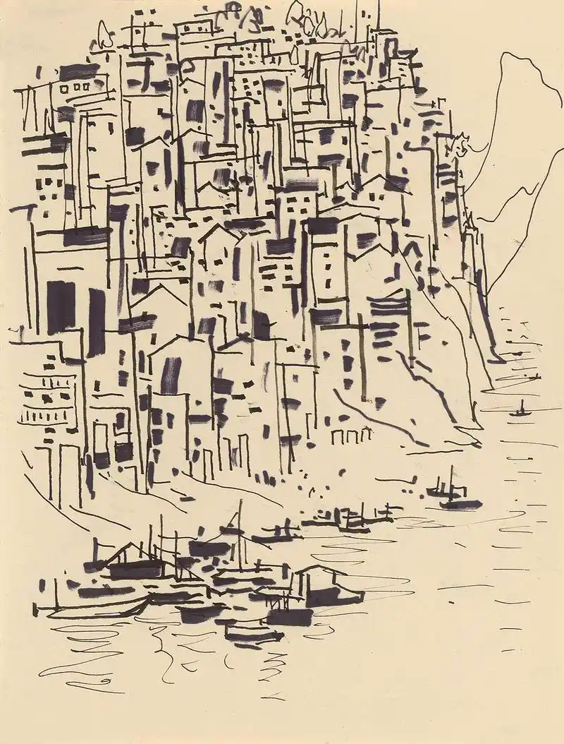 吴冠中《山城》纸本速写