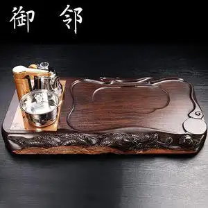 整块整版手工精雕边雕黑檀木茶盘四合一电磁炉茶台茶海茶托