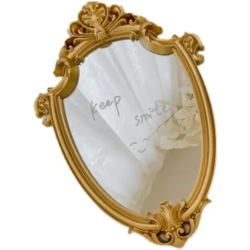 法式复古化妆镜宫廷浮雕金色镜子ins桌面台式文化创意化妆镜