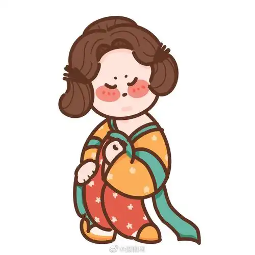 免抠素材可可爱爱唐朝仕女手绘人像插画