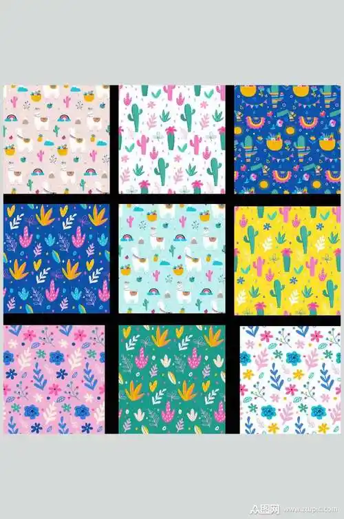 碎花卡通鲜艳动植物矢量素材