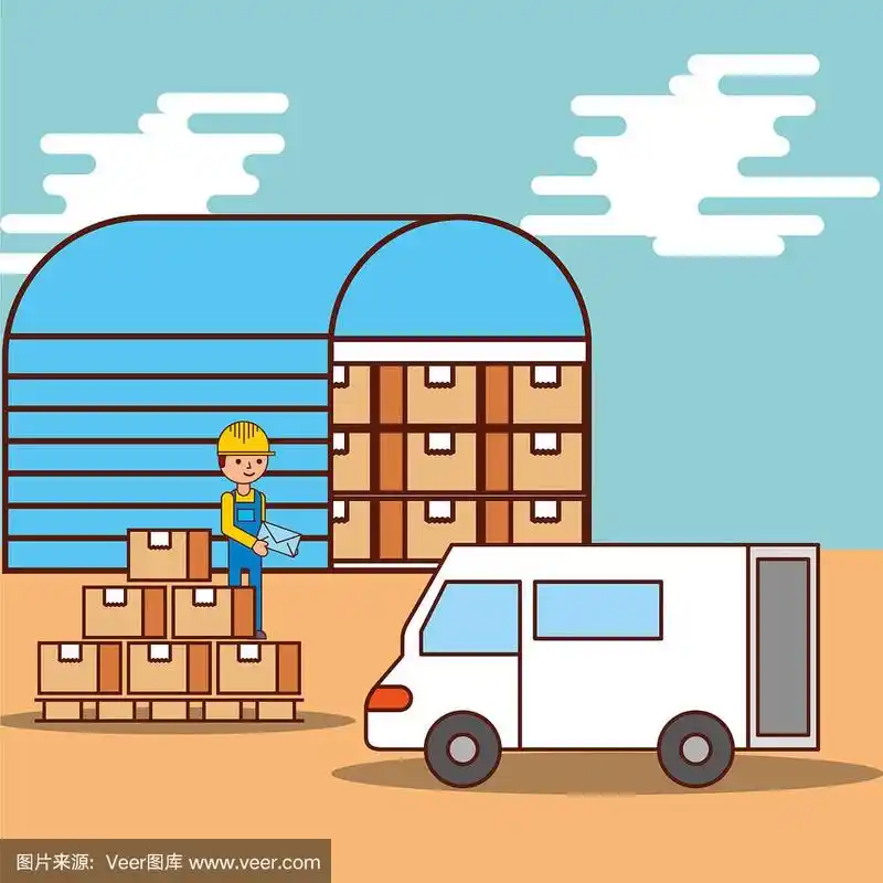人力物流仓库箱和货车
