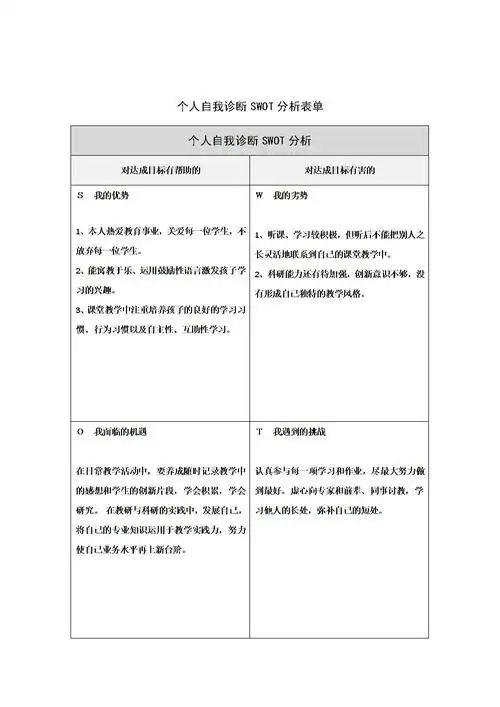 程泽江的个人自我诊断swot分析表.docx