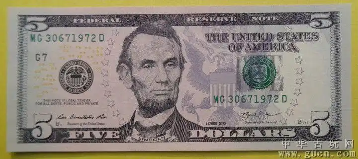 美洲全新unc美国5美元纸币收藏品外国钱币