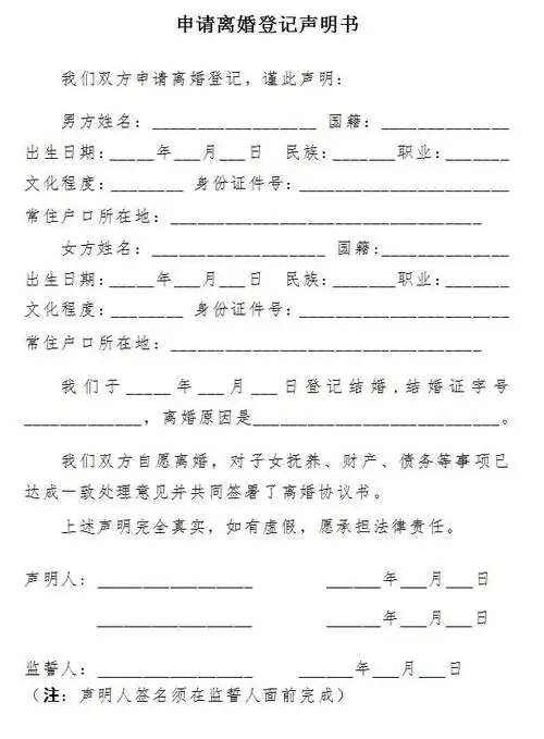 合肥离婚登记审查处理表