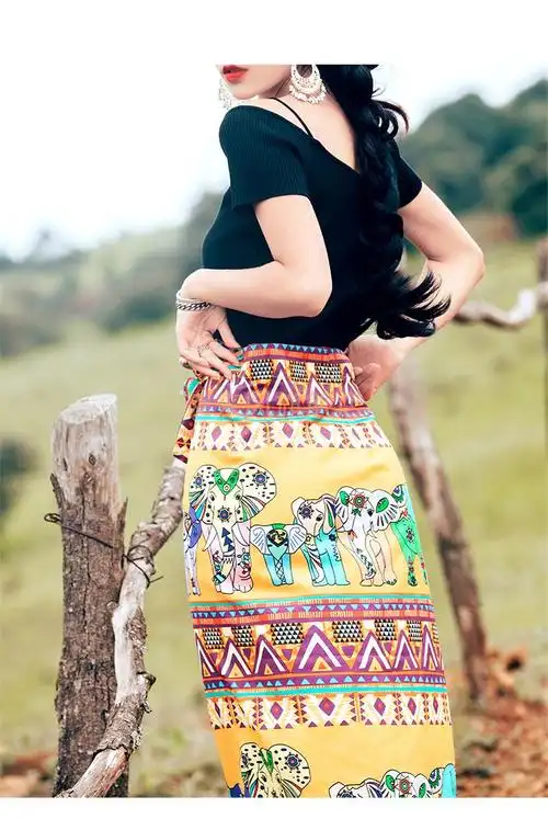 西双版纳傣族服装女度假裙小个子旅游拍照裙子民族风围裙半身裙黄色