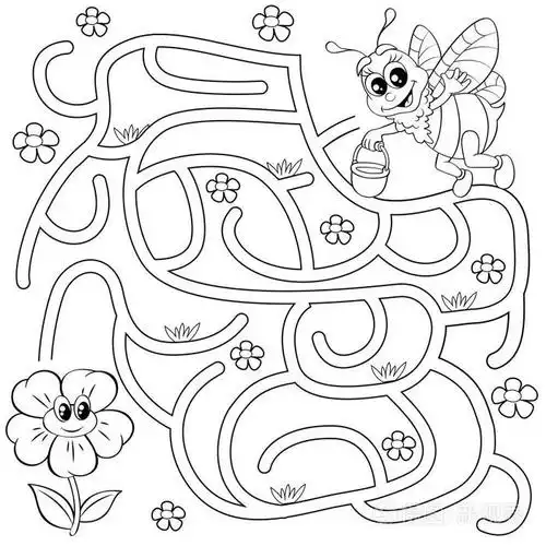 插画 帮助蜜蜂找到花的路径.迷宫.孩子们的迷宫游戏.