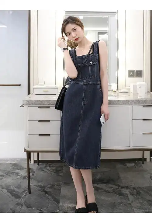 2021新款 牛仔背带裙女夏韩版小个子洋气减龄复古牛仔裙中长款