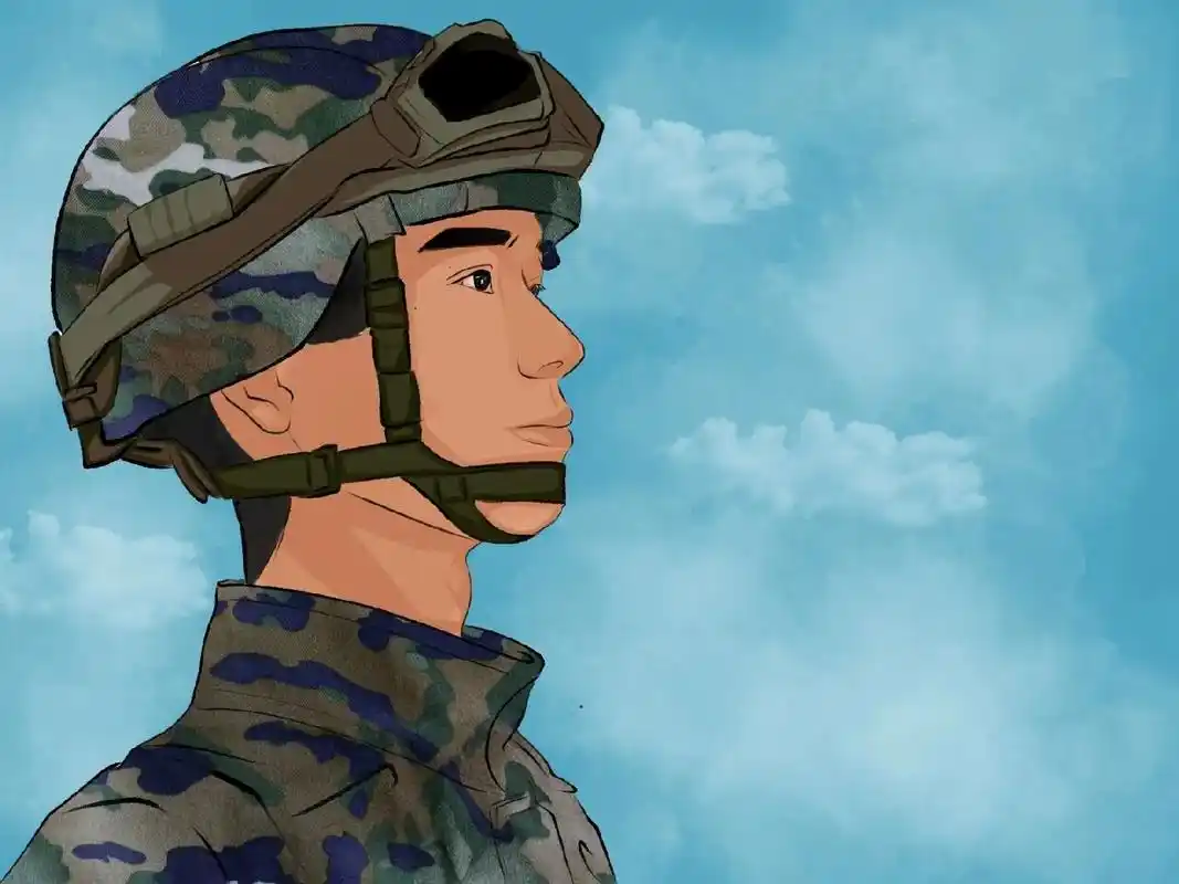 武警漫画|像极了站岗时的你.画画分三步骤①勾线②上色③ - 抖音