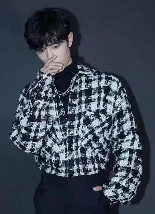 肖战湖南卫视双十一嗨爆夜晚会同款粗花呢黑白格纹衬衫外套衣服女
