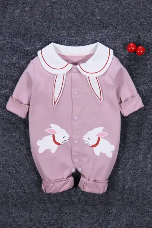 新款春装纯棉婴儿连体衣服春秋女宝宝哈衣长袖爬服哈衣可爱t73