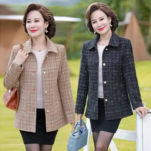 中年毛呢外套女短款春秋妈妈装上衣中老年女士呢子大衣夹克衫洋气