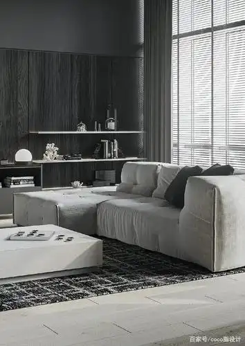 半色调和阴影使单色空间栩栩如生,分散的黑色靠枕成为了灰色柔软的小