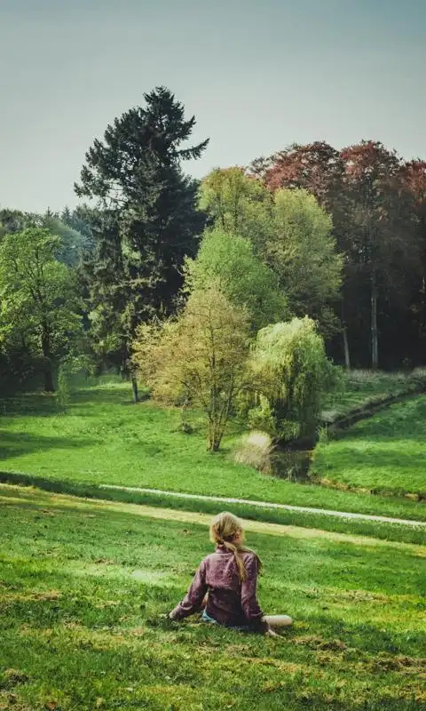 女孩 儿童 森林 草地 6k全面屏手机壁纸