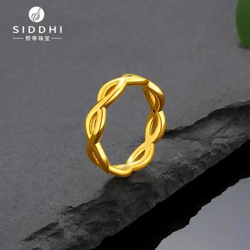 2021新款麻花纯金黄金鱼纹素圈女戒指999足金妈妈款年轻简单大方