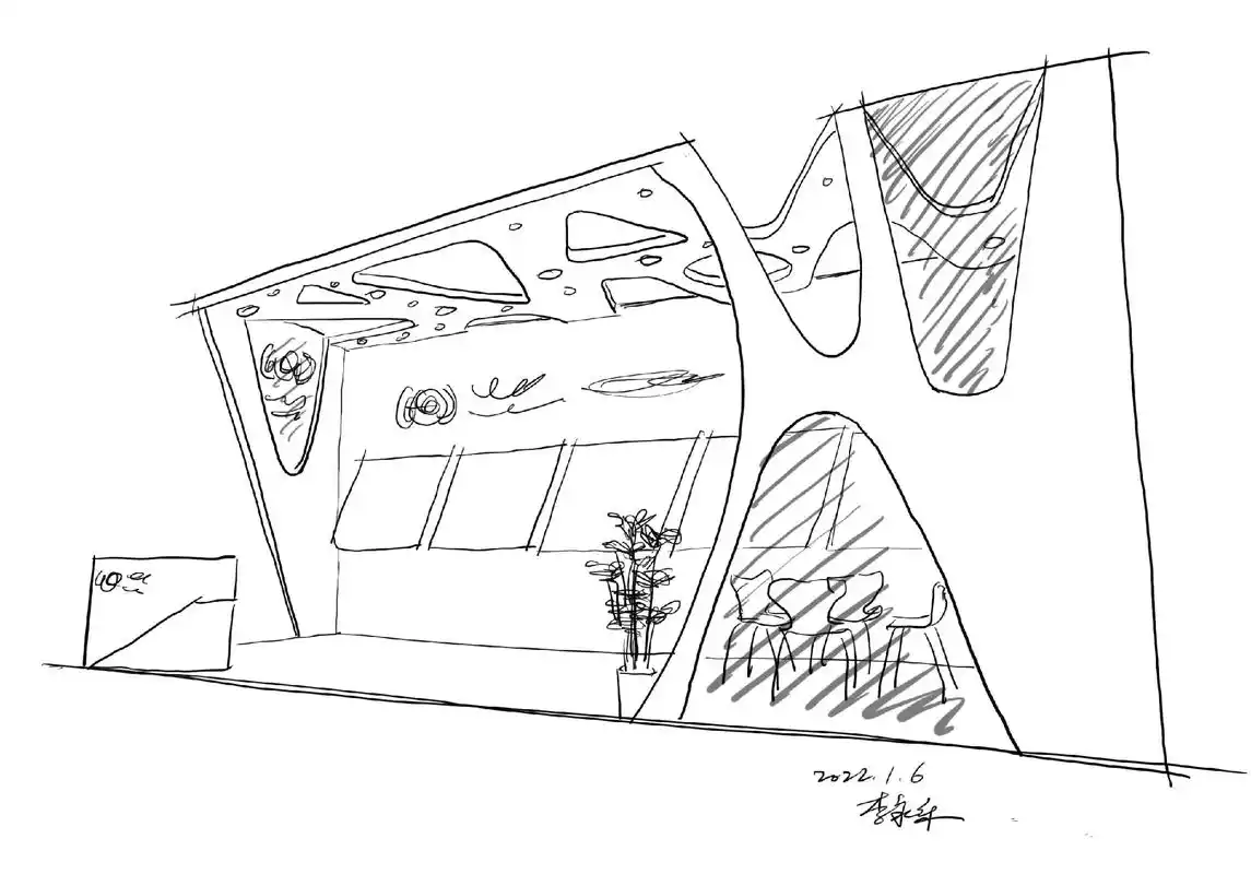 草图,手绘稿#展厅设计 #展览设计 #手绘效果图 - 抖音