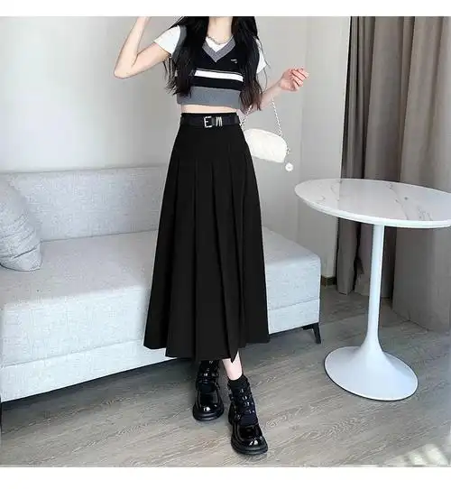 (升级西装面料 腰带款)百褶裙半身裙女春夏新款显瘦裙子中长裙 - 17网