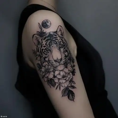 素花老虎纹身图案大全 - 纹身大咖